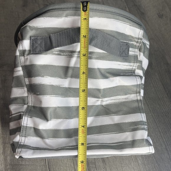 Thirty One Mini Storage Bin Tote Gray White Brush Strokes Collapsible Round NEW‎ - Picture 8 of 8